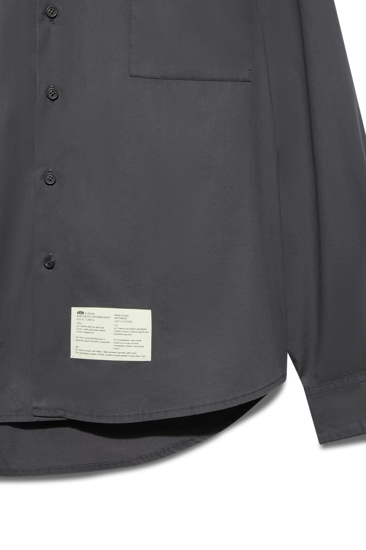 ette x GR10K stone washed drawn dress shirt | charcoal